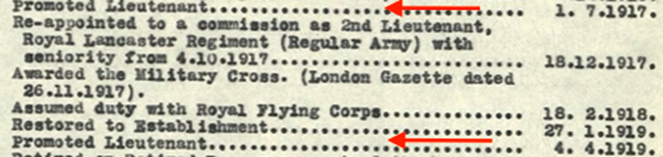 Part of Official record of Service for William